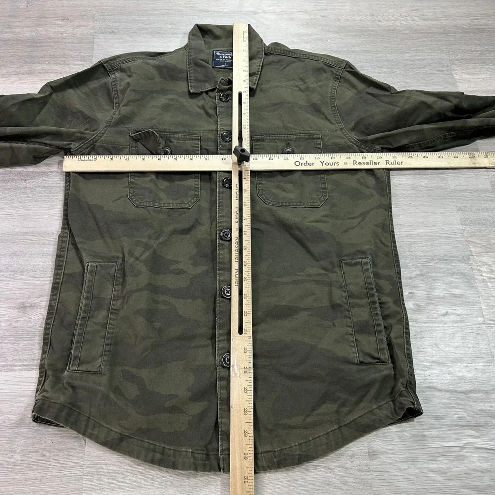 Abercrombie & Fitch Jacket Mens Small Green Camo Canvas Military Shacket‎